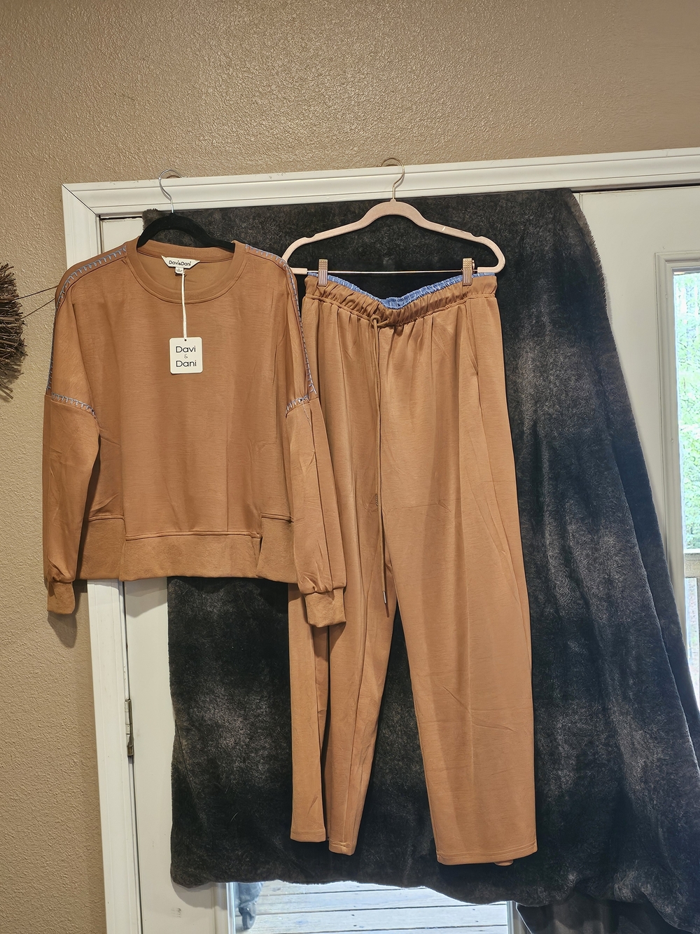 DAVI & DANI Women's Tan Track Sweatshirt & Joggers Set